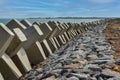 Cement block breakwaters of coastal roads, highway seawalls Royalty Free Stock Photo