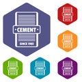 Cement icons vector hexahedron