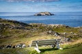 ark bench overlooking the Bonavista Peninsula and the Atlantic Ocean in Newfoundland Canada. Royalty Free Stock Photo