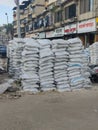 Cement pile, on the street for sale as building materials.