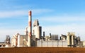 Cement plant with pipes. ement production process and Industrial solution. factory with smoke pipe. Chimney smokestack emission. Royalty Free Stock Photo