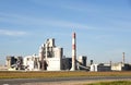 Cement plant with pipes. ement production process and Industrial solution. Factory with smoke pipe. Chimney smokestack emission. Royalty Free Stock Photo