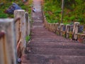 The cement stairs went up on the mounain