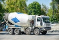 Cement truck with extended hydraulic systems turning cement