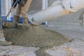 The cement truck was filled with the required amount of concrete for the pavement work. Royalty Free Stock Photo