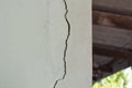 Cement wall of the house with cracks.