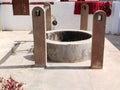 cemented groundwater wells in countryside with four pillars
