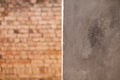 A cemented wall and a brick wall background Royalty Free Stock Photo