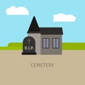 Cemetery building cartoon illustration