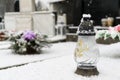 Cemetery covered by snow in winter. Slovakia Royalty Free Stock Photo