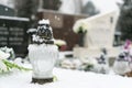 Cemetery covered by snow in winter. Slovakia Royalty Free Stock Photo