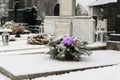 Cemetery covered by snow in winter. Slovakia Royalty Free Stock Photo