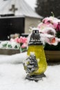 Cemetery covered by snow in winter. Slovakia Royalty Free Stock Photo