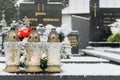 Cemetery covered by snow in winter. Slovakia Royalty Free Stock Photo