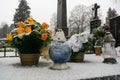 Cemetery covered by snow in winter. Slovakia Royalty Free Stock Photo
