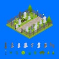 Cemetery and Elements Concept 3d Isometric View. Vector Royalty Free Stock Photo