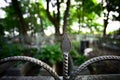 Cemetery fence against the background of trees, graves Royalty Free Stock Photo