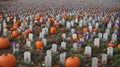 A Cemetery Filled With Lots Of Pumpkins And Flowers. Generative AI