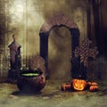 Cemetery gate with pumpkins