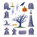 Cemetery Gravestone Halloween Icon Set Royalty Free Stock Photo