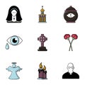 Cemetery icons set, flat style