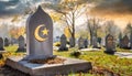 Cemetery with Muslim symbol Crescent and Star.