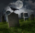 Cemetery with old gravestones and moon Royalty Free Stock Photo