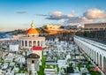 Cemetery in old San Juan, Puerto Rico. Sunset time. Royalty Free Stock Photo
