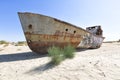 Cemetery of old ships in the desert. It used to be the Aral Sea Royalty Free Stock Photo