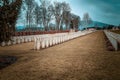 Cemetery tombstones against a gloomy blue sky. Royalty Free Stock Photo