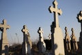 Cemetery, tombstones made of granite crosses. Christian burial traditions