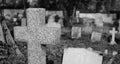 View of an old English cemetery showing thew various styles of gravestones. Royalty Free Stock Photo