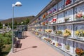 Cemetery with vaults and flowers at La Palma Island, Spain Royalty Free Stock Photo