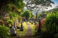 cemetery, with view of beautiful garden, providing a peaceful and serene setting for the departed