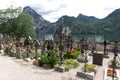 Cemetery with a view of the lake and the mountains Royalty Free Stock Photo