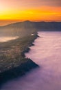 Cemoro Lawang village at Bromo volcano mountain in, East Java, Indonesia with beautiful sunrise and sea of fog
