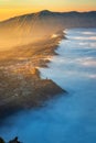 Cemoro Lawang village at Bromo volcano mountain in, East Java, Indonesia with beautiful sunrise and sea of fog