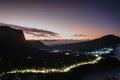 Cemoro Lawang village near Gunung Bromo or Mount Bromo with lights at dawn Royalty Free Stock Photo