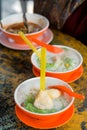 `Cendol Durian ` is an iced sweet dessert that contains droplets of worm-like green rice flour jelly, coconut milk and palm sugar Royalty Free Stock Photo