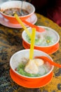 `Cendol Durian ` is an iced sweet dessert that contains droplets of worm-like green rice flour jelly, coconut milk and palm sugar Royalty Free Stock Photo