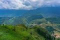 Cenery of Cat Cat village, popular tourist trekking destination. Rice field terraces.  Mountain view in the clouds. Sapa, Lao Cai Royalty Free Stock Photo