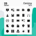 25 Cenima Icon Set. 100% Editable EPS 10 Files. Business Logo Concept Ideas Solid Glyph icon design