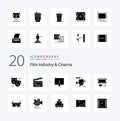 20 Cenima Solid Glyph icon Pack like animation film back cinema monitor