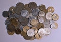 Cenital view of a pile of peseta coins with white background Royalty Free Stock Photo