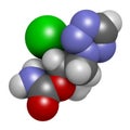 Cenobamate seizures drug molecule. 3D rendering. Atoms are represented as spheres with conventional color coding: hydrogen white