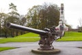 The Cenotaph and German U Boat deck gun in Bangor`s Ward Park on a dull morning in County Down Northern Ireland Royalty Free Stock Photo