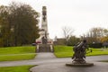 The Cenotaph and German U Boat deck gun in Bangor`s Ward Park on a dull morning in County Down Northern Ireland Royalty Free Stock Photo