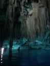 Cenote cavern in Yucatan, Mexico with crystal clear water.