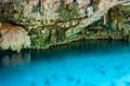 Cenote Dos Ojos - Cave Two Eyes - in Mexico, peninsula Yucatan with sparkling clear water and warm water Royalty Free Stock Photo