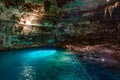 Cenote Samula Dzitnup near Valladolid, Yucatan, Mexico - swimming in crystal blue water Royalty Free Stock Photo